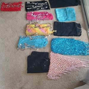 Lot of 11 belly dance hip scarves various colors
